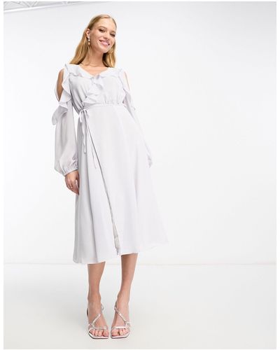 True Decadence Long Sleeve Dress With Ruffles - White