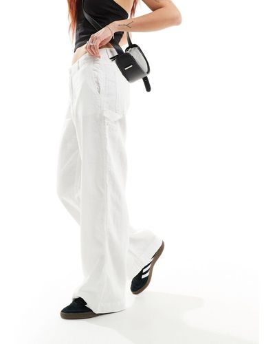 Weekday Jamie Linen Mix Workwear Trousers - White