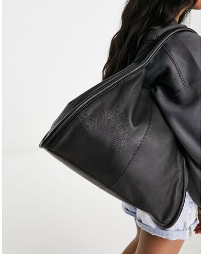 ASOS Leather Tote Bag With Tubular Piping - Black