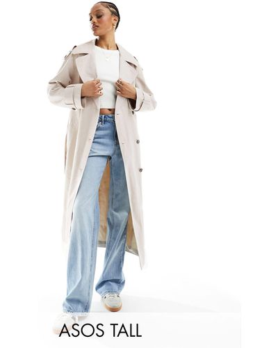 ASOS Asos design tall - trench-coat en lin mélangé - taupe - Bleu