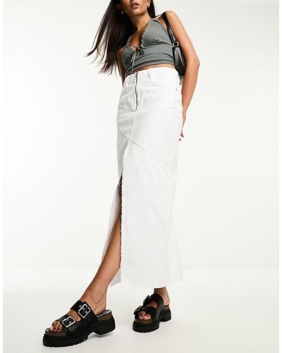 Pimkie Asymmetric Seam Detail Maxi Denim Skirt - White