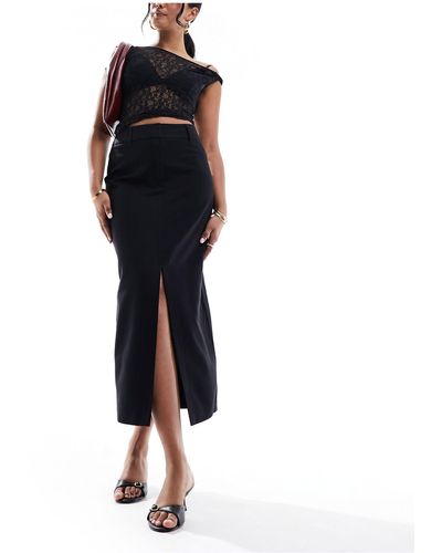 New Look Formal Split Front Midi Skirt - Black