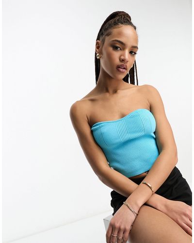 Miss Selfridge Knit Rib Bandeau Top - Blue