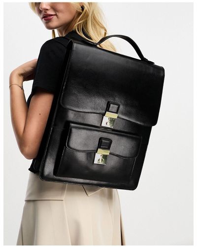 ASOS Premium Leather Backpack With Pocket Detail - Black
