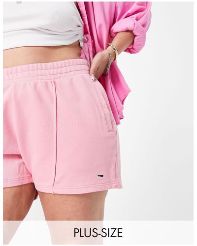 Tommy Hilfiger Plus – jersey-shorts aus baumwolle - Pink