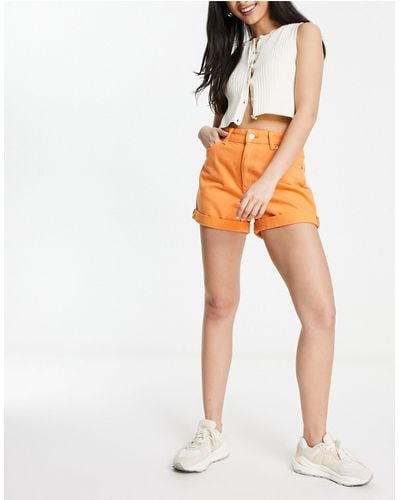 Monki Turn-up Denim Shorts - Orange