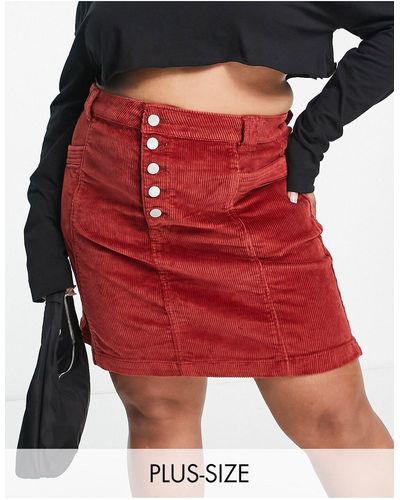 Simply Be Cord Button Through Mini Skirt - Red