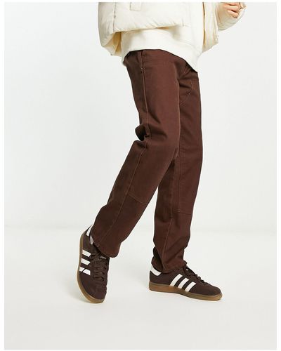 New Look Contrast Stitch Straight Leg Trousers - Brown