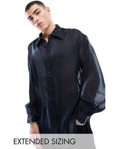 ASOS Oversized Shirt With Blouson Sleeve - Blue