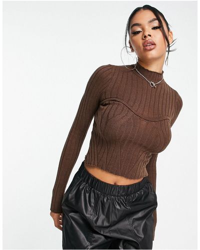 I Saw It First Corset Seam Detail Sweater - Brown