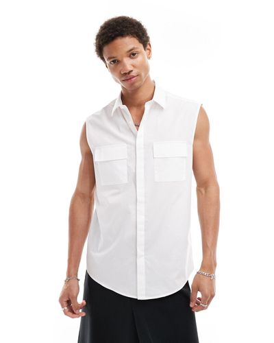 ASOS Chemise sans manches en popeline avec poches - Blanc