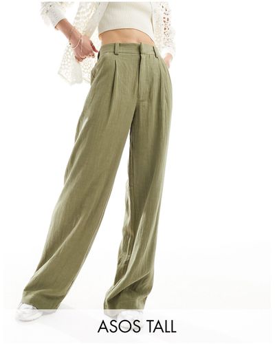 ASOS Asos design tall - pantaloni dad fit a fondo ampio oliva - Verde