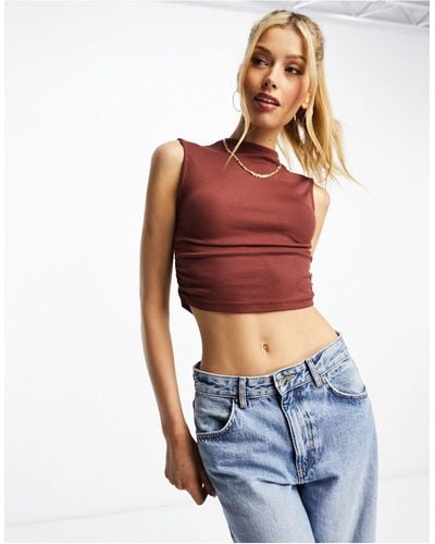 Pull&Bear Ruched Side Top - Red