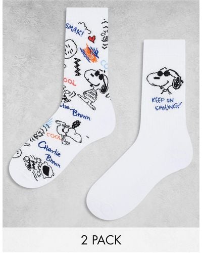 ASOS 2 Pack Socks With Snoopy Scribble Print - White