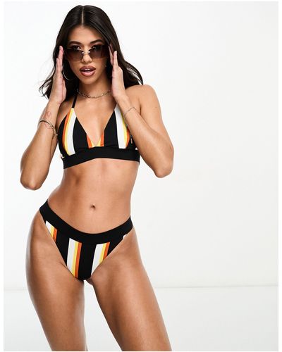 Threadbare Completo bikini con top a triangolo double-face nero e arancione a righe - Rosa