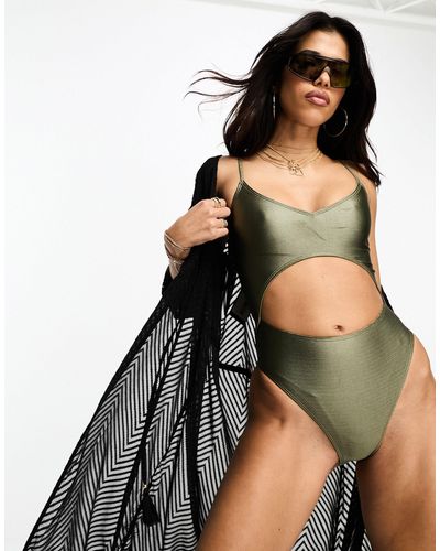 South Beach Shiny Cut Out Swimsuit - Black