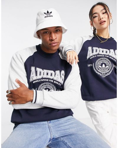 adidas Originals 'preppy Varsity' - Uniseks Sweatshirt Met Groot Logo - Blauw