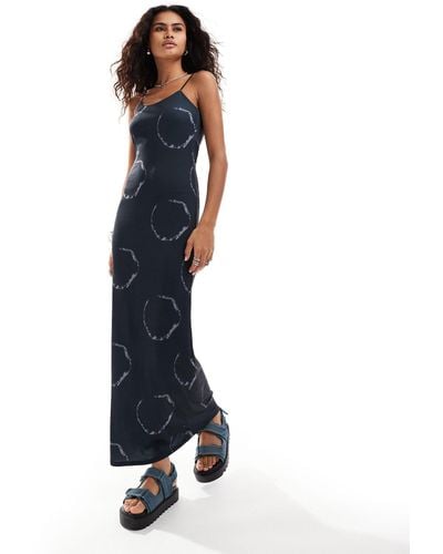 Collusion Straight Neck Printed Maxi Dress - Blue