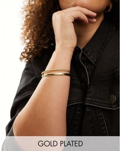 ASOS Curve 14k Plated Cuff Bracelet With Simple Band And Twist Detail - Black