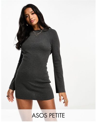 ASOS Asos Design Petite Knitted Mini Dress With Tie Back - Grey