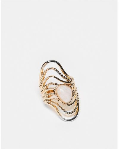 ASOS Ring With Real Semi Precious Stone And Wave Design - White