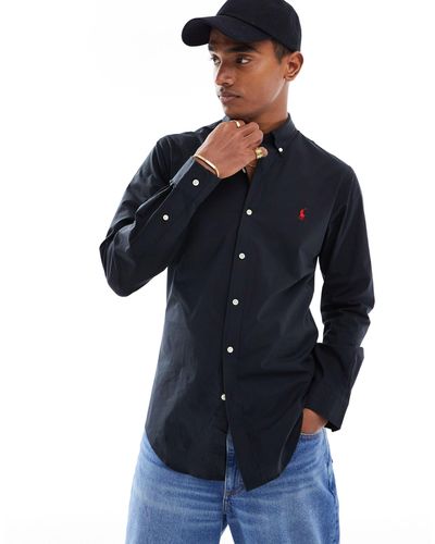 Polo Ralph Lauren Slim-fit Poplin Overhemd Met Button-down Boord En Logo - Zwart