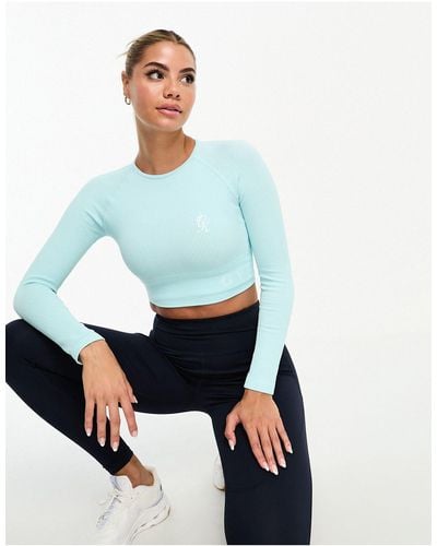 Gym King Formation Seamless Ribbed Long Sleeve Crop Top - White