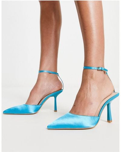London Rebel Ankle Strap Pointed Stiletto Heeled Shoes - Blue