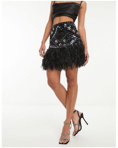 ASOS Embellished Mini Skirt With Feather Hem - Black