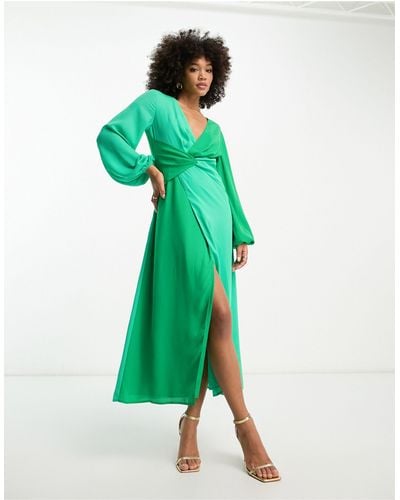Pretty Lavish Knot Front Contrast Maxi Dress - Green