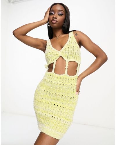 AsYou Knitted Textured Shrunken Bust Mini Dress - Yellow