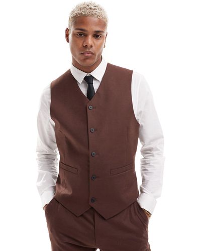 ASOS Slim With Linen Suit Waistcoat - Brown