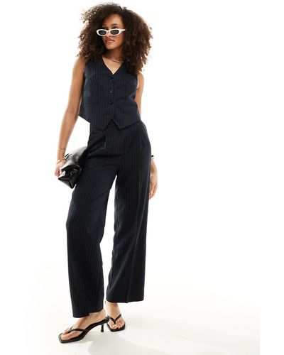 New Look Pinstripe Wide Leg Trouser - Blue