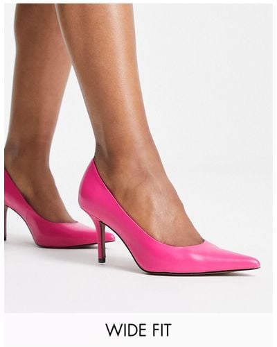 ASOS Wide Fit Salary Mid Heeled Court Shoes - Pink