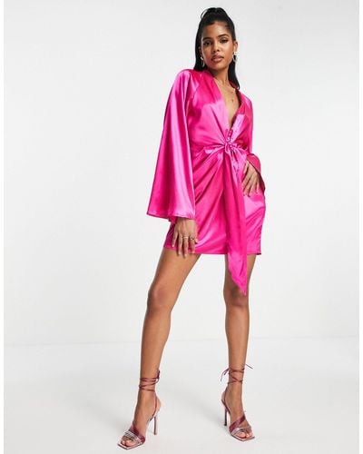 In The Style X Perrie Sian Exclusive Knot Front Shirt Dress - Pink