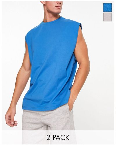 Another Influence 2 Pack Oversized Tank Tops - Blue