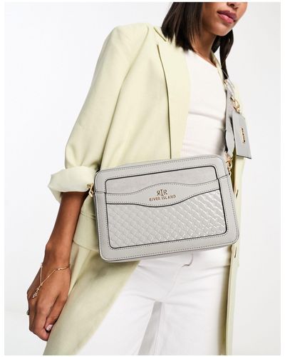 River Island embossed boxy cross body bag in white