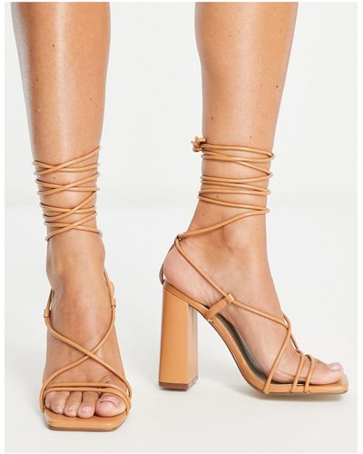 Missguided Tie Up Block Heeled Sandal - Natural