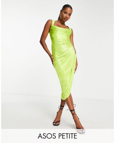 ASOS Asos Design Petite - Satijnen Gedrapeerde Midi-jurk Met Korset - Groen
