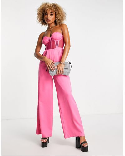 UNIQUE21 Tuta jumpsuit a corsetto a fondo ampio fucsia - Rosa