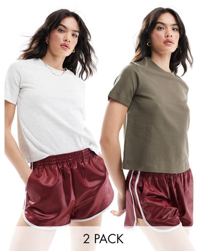 Bershka Confezione da 2 t-shirt oversize grigia e kaki - Rosso