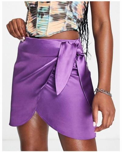 Miss Selfridge Satin Wrap Mini Skirt - Purple