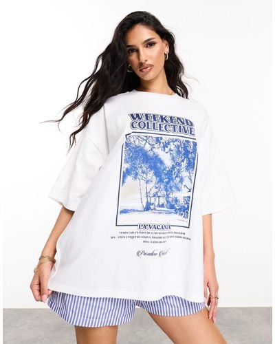 ASOS Asos Design Weekend Collective Oversized T-shirt With La Vacanza Graphic - Blue
