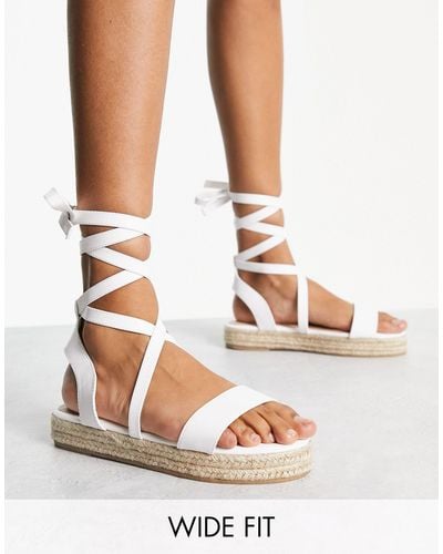 Truffle Collection Wide Fit Tie Leg Espadrille Sandals - White