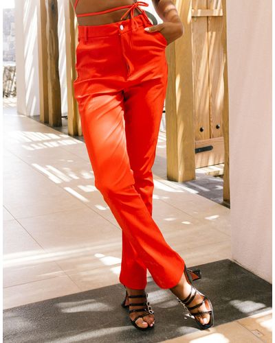 Labelrail X eva apio - pantalon slim d'ensemble imitation cuir - vif - Orange