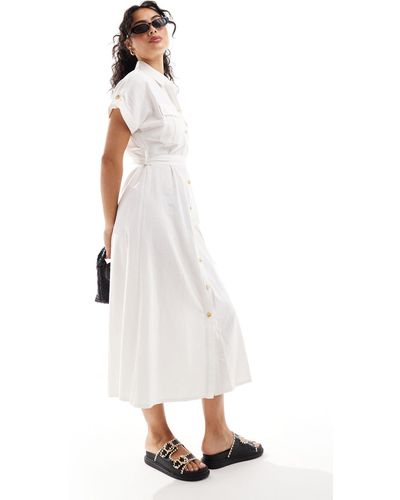 New Look Utility Belted Shirt Midi Dress - White