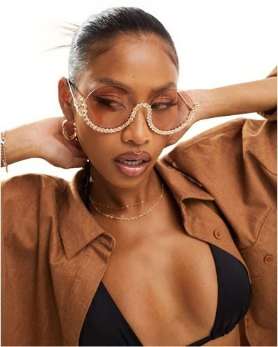 South Beach Round Embellished Sunglasses - Brown