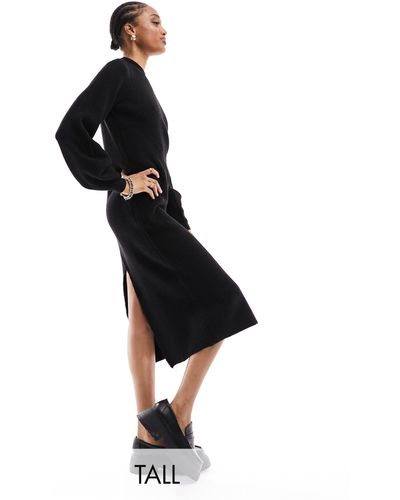 Vero Moda Vero Moda Aware Tall Sleeve Detail Knitted Jumper Midi Dress - Black