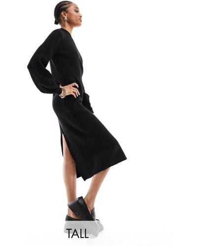 Vero Moda Vero Moda Aware Tall Sleeve Detail Knitted Sweater Midi Dress - Black