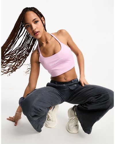 Levi's Crop top allacciato al collo con logo - Rosa